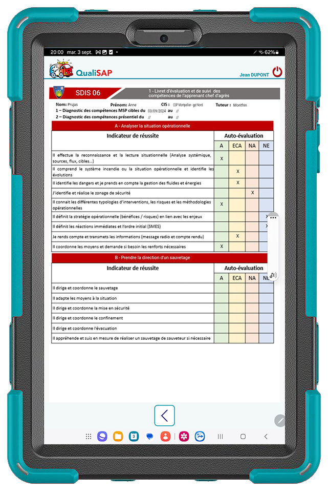 Tablette QualiSAP Livret evaluation